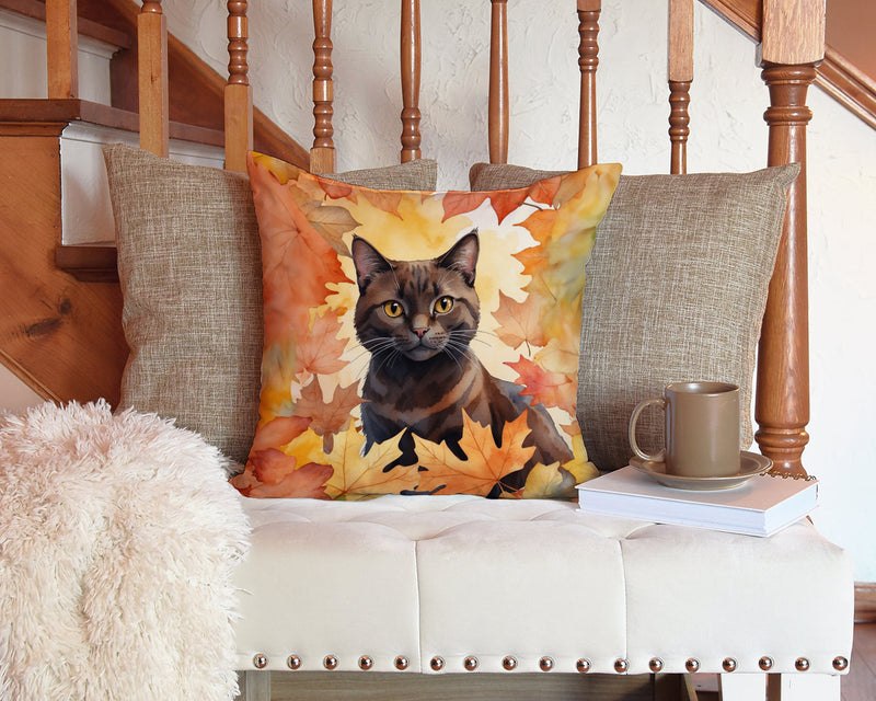 York Chocolate Cat in Fall Leaves Throw Pillow