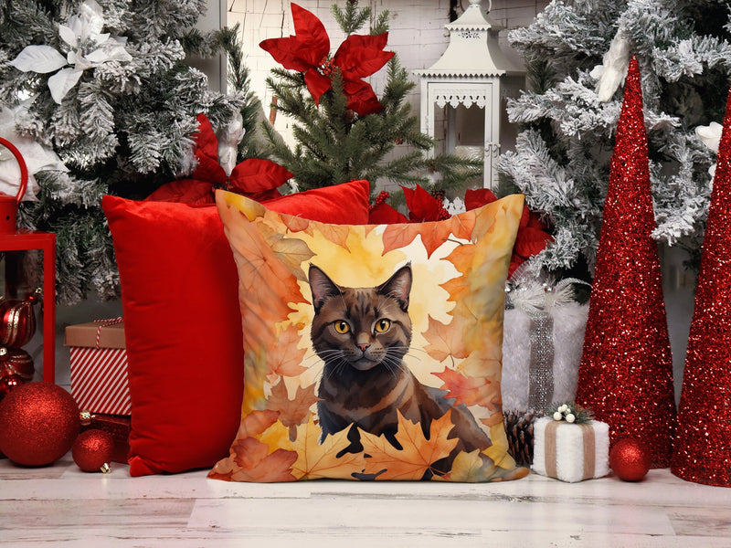 York Chocolate Cat in Fall Leaves Throw Pillow