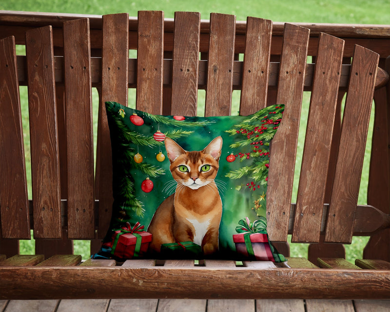 Abyssinian Cat By the Christmas Tree Throw Pillow