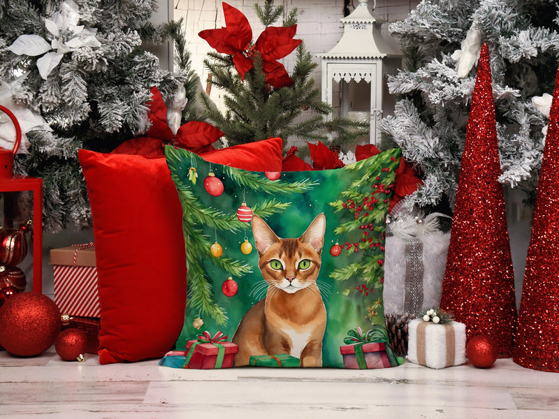 Abyssinian Cat By the Christmas Tree Throw Pillow