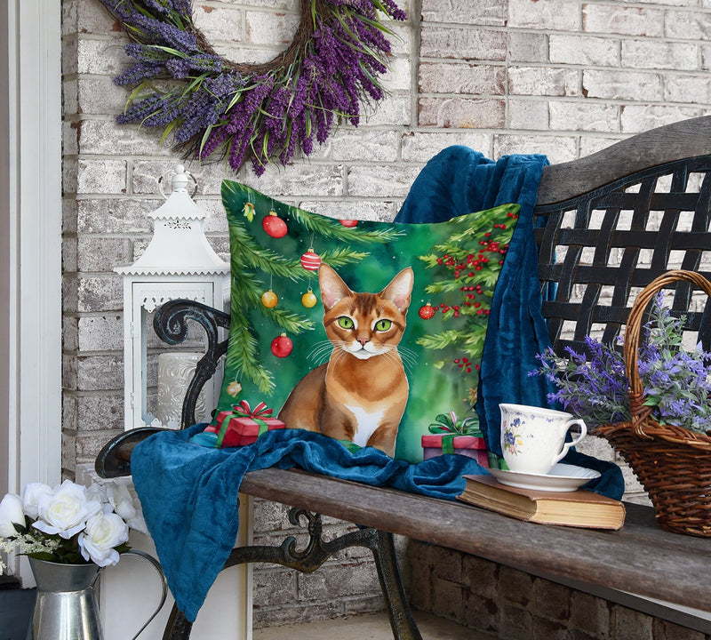 Abyssinian Cat By the Christmas Tree Throw Pillow