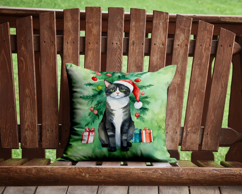 American Polydactyl Cat By the Christmas Tree Throw Pillow