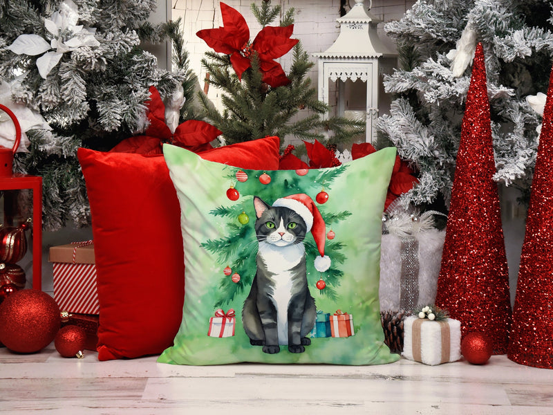 American Polydactyl Cat By the Christmas Tree Throw Pillow