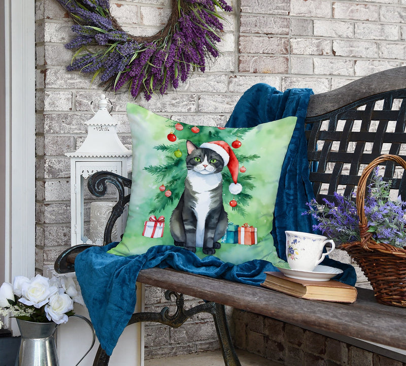 American Polydactyl Cat By the Christmas Tree Throw Pillow