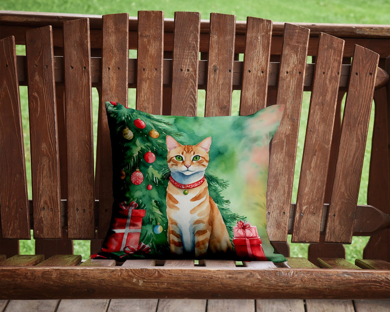 Arabian Mau Cat By the Christmas Tree Throw Pillow