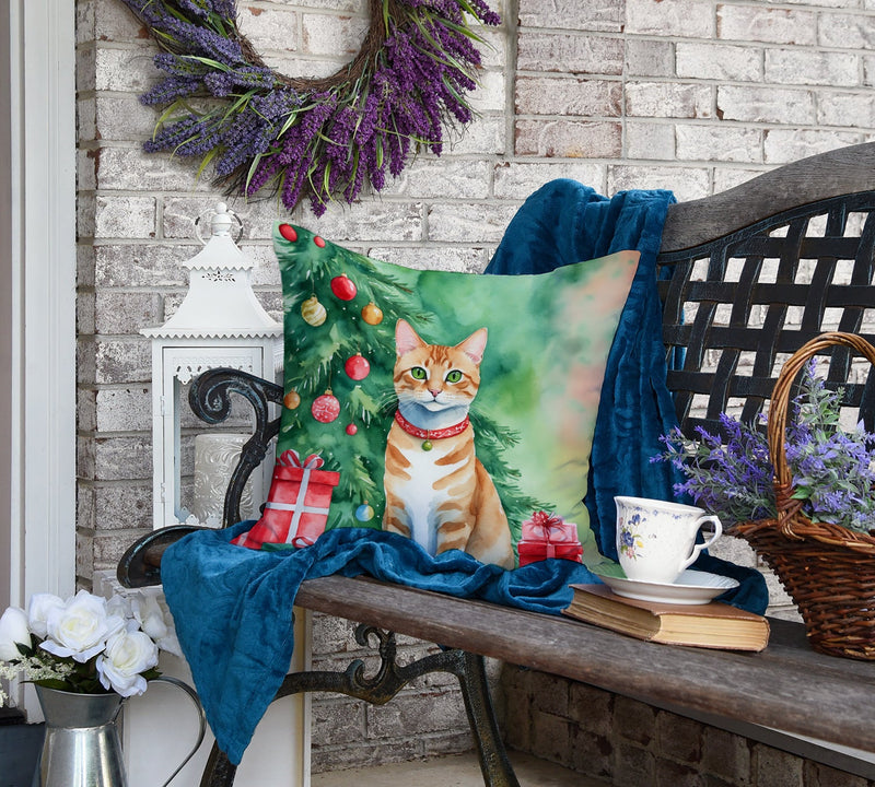 Arabian Mau Cat By the Christmas Tree Throw Pillow