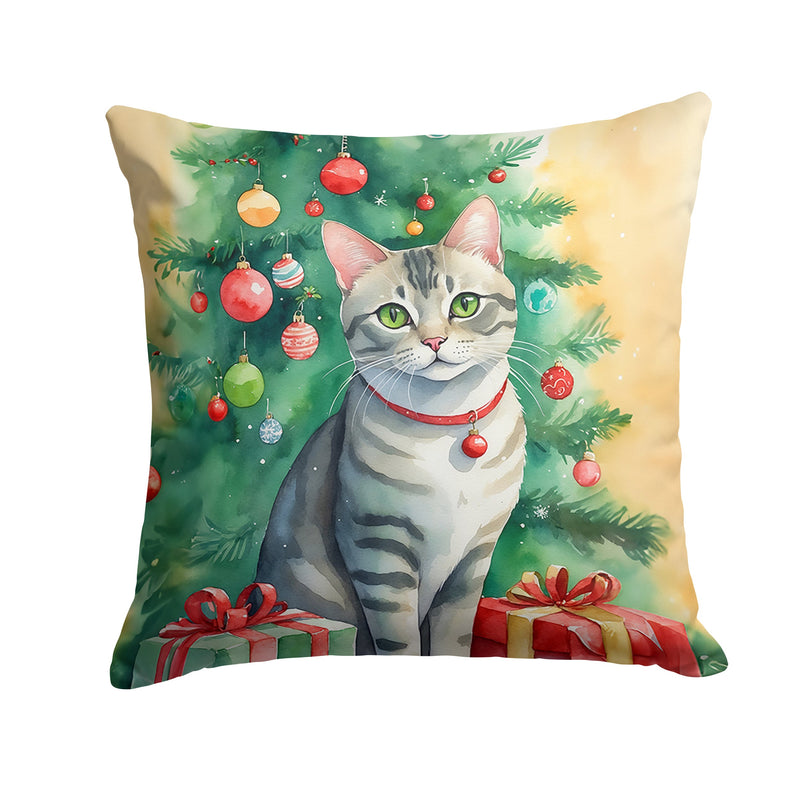 Asian Cat By the Christmas Tree Throw Pillow