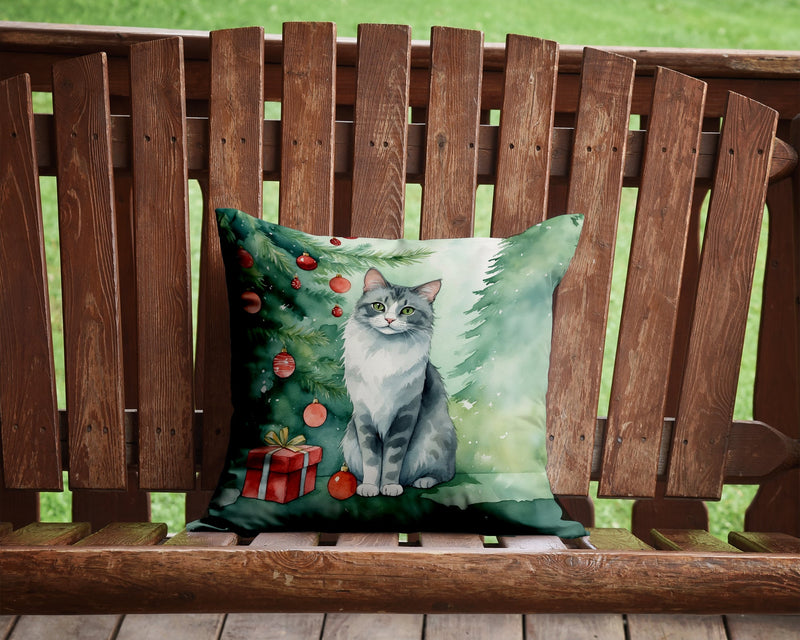 Australian Mist Cat By the Christmas Tree Throw Pillow