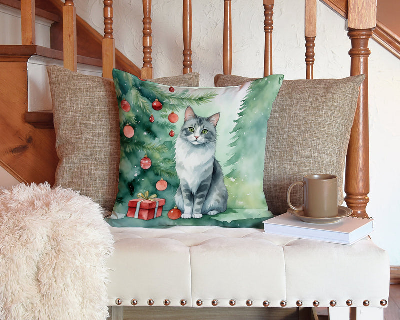 Australian Mist Cat By the Christmas Tree Throw Pillow