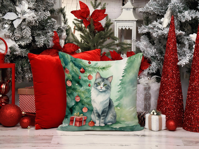 Australian Mist Cat By the Christmas Tree Throw Pillow