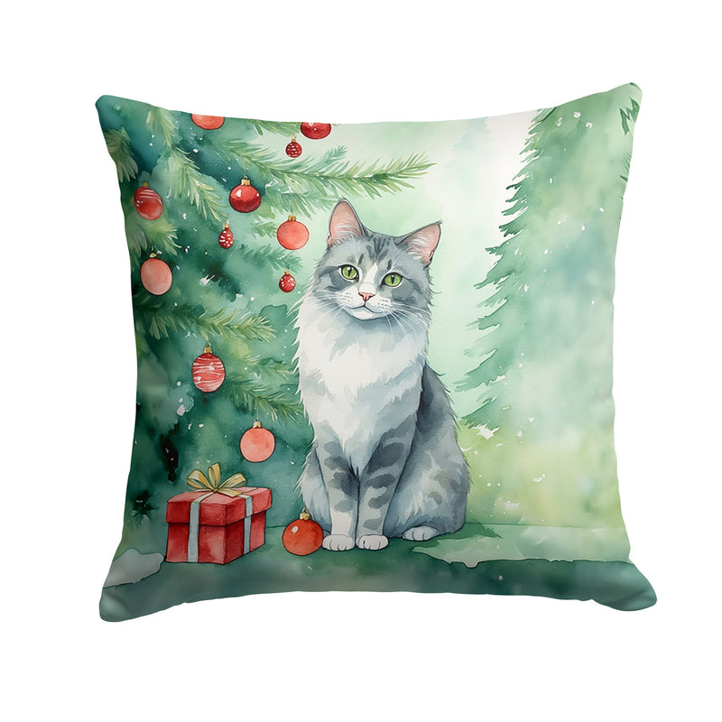 Australian Mist Cat By the Christmas Tree Throw Pillow