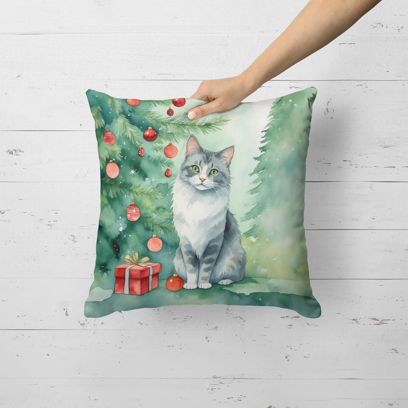 Australian Mist Cat By the Christmas Tree Throw Pillow