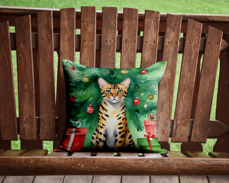 Bengal Cat By the Christmas Tree Throw Pillow