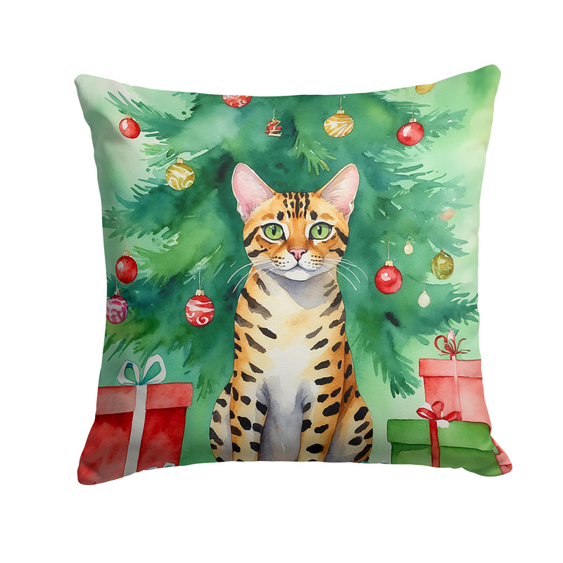 Bengal Cat By the Christmas Tree Throw Pillow