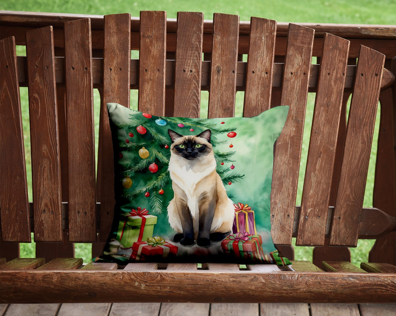 Birman Cat By the Christmas Tree Throw Pillow