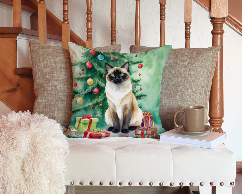 Birman Cat By the Christmas Tree Throw Pillow