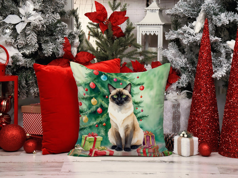 Birman Cat By the Christmas Tree Throw Pillow