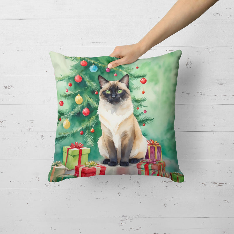 Birman Cat By the Christmas Tree Throw Pillow