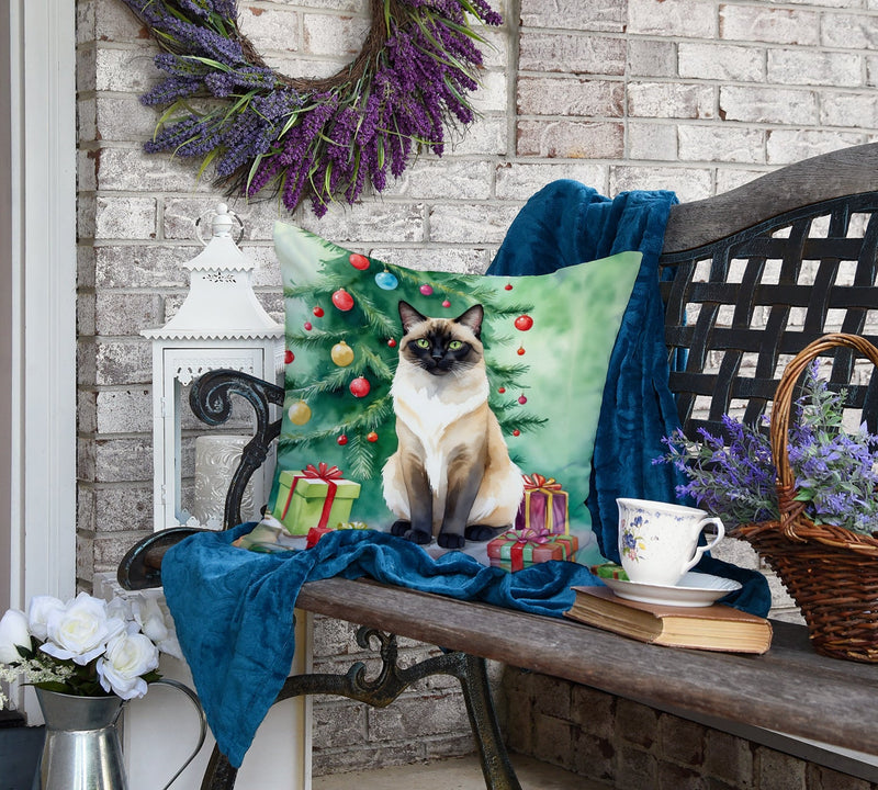 Birman Cat By the Christmas Tree Throw Pillow