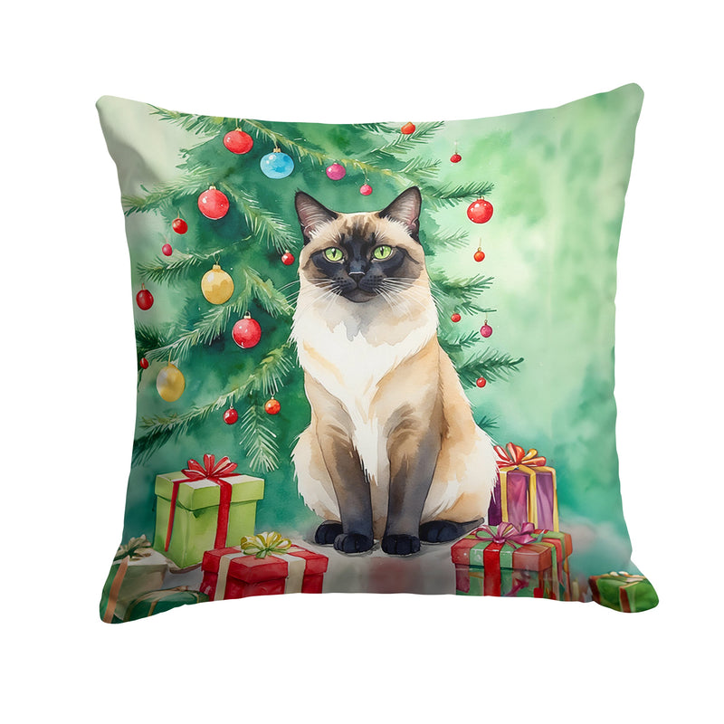 Birman Cat By the Christmas Tree Throw Pillow