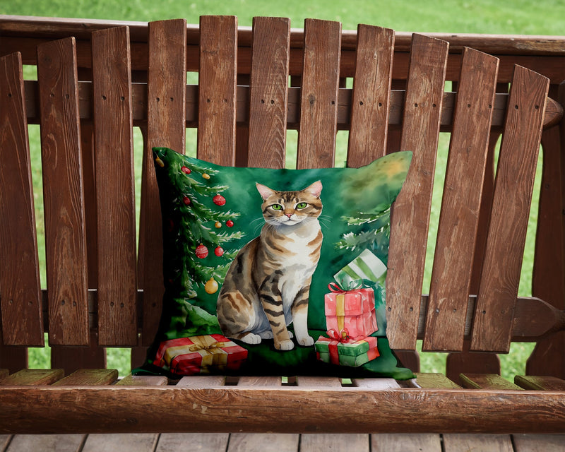 California Spangled Cat By the Christmas Tree Throw Pillow