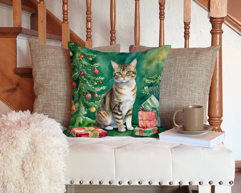 California Spangled Cat By the Christmas Tree Throw Pillow