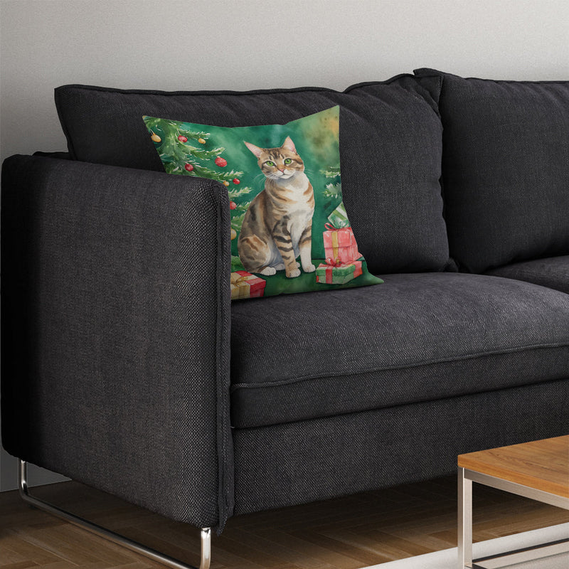 California Spangled Cat By the Christmas Tree Throw Pillow