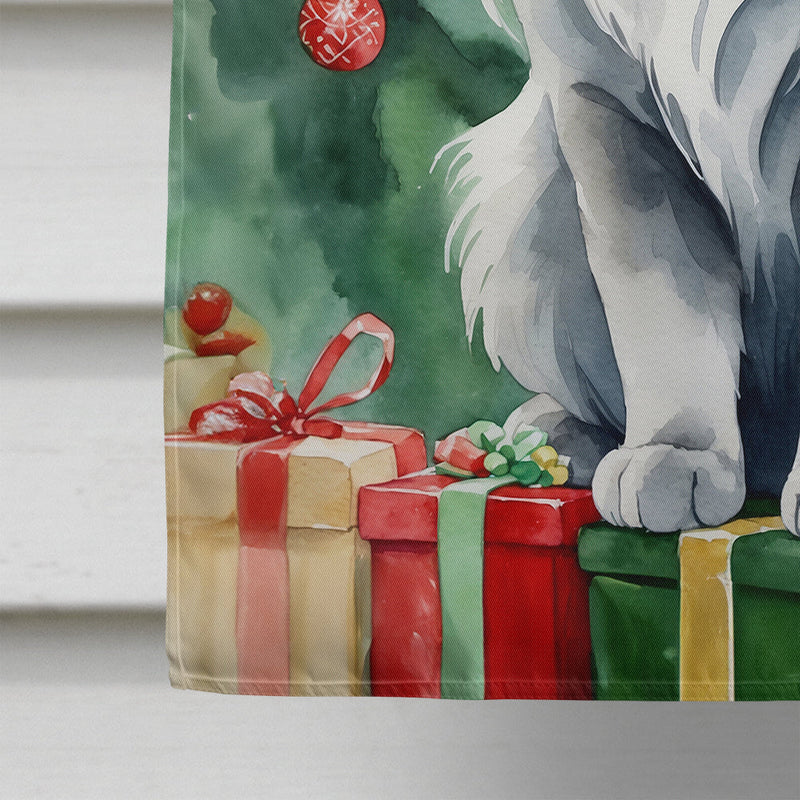 Nebelung Cat By the Christmas Tree House Flag