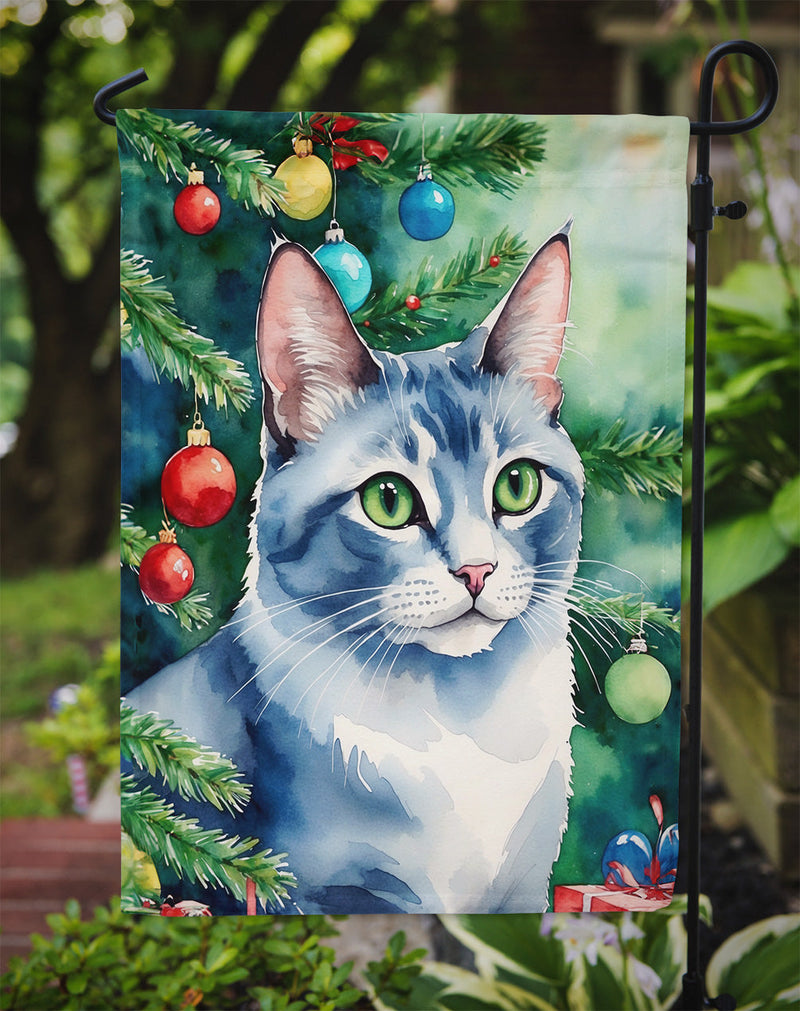 Ojos Azules Cat By the Christmas Tree Garden Flag