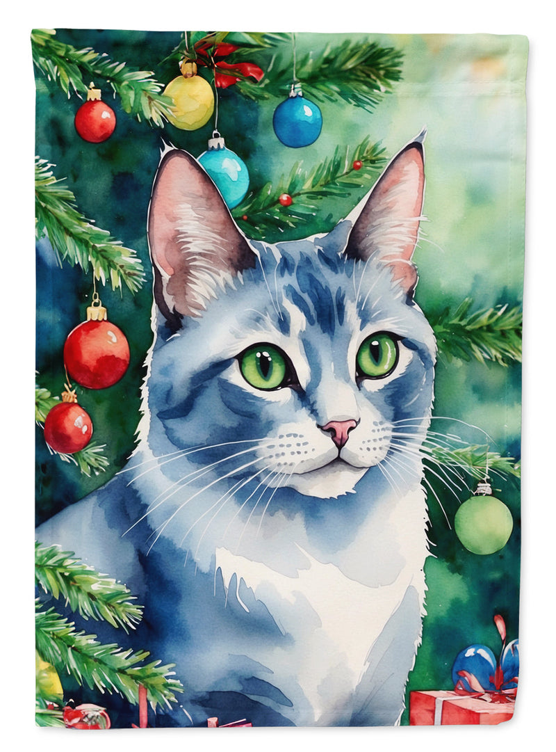 Ojos Azules Cat By the Christmas Tree Garden Flag