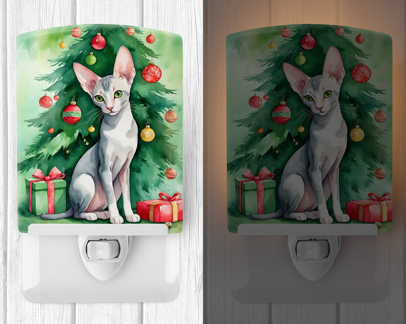 Oriental Shorthair Cat By the Christmas Tree Ceramic Night Light