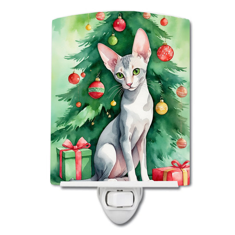 Oriental Shorthair Cat By the Christmas Tree Ceramic Night Light