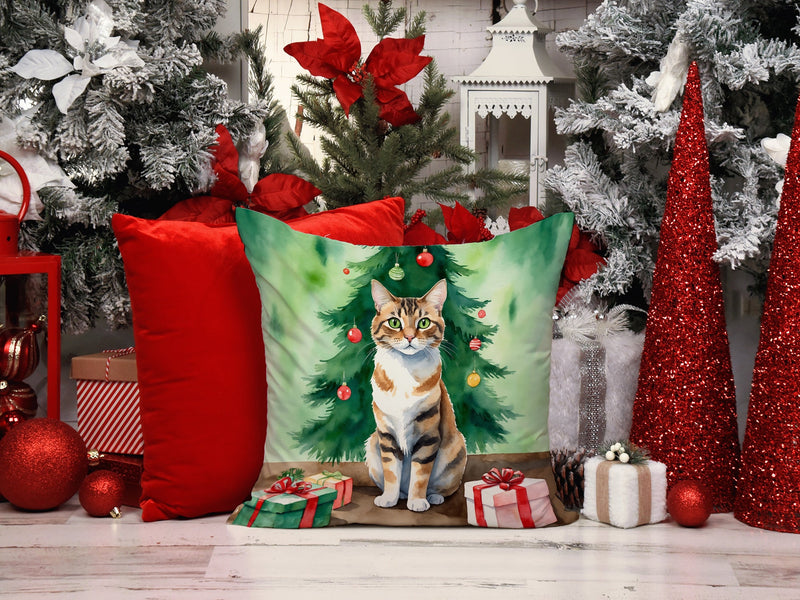 Owyhee Bob Cat By the Christmas Tree Throw Pillow