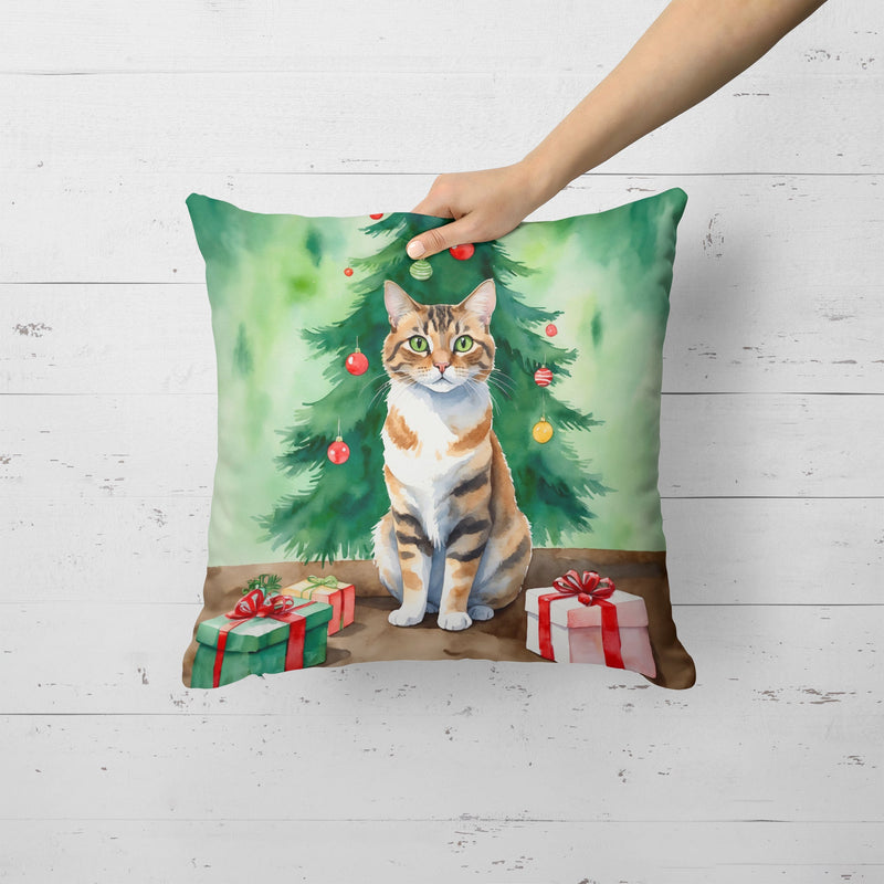 Owyhee Bob Cat By the Christmas Tree Throw Pillow