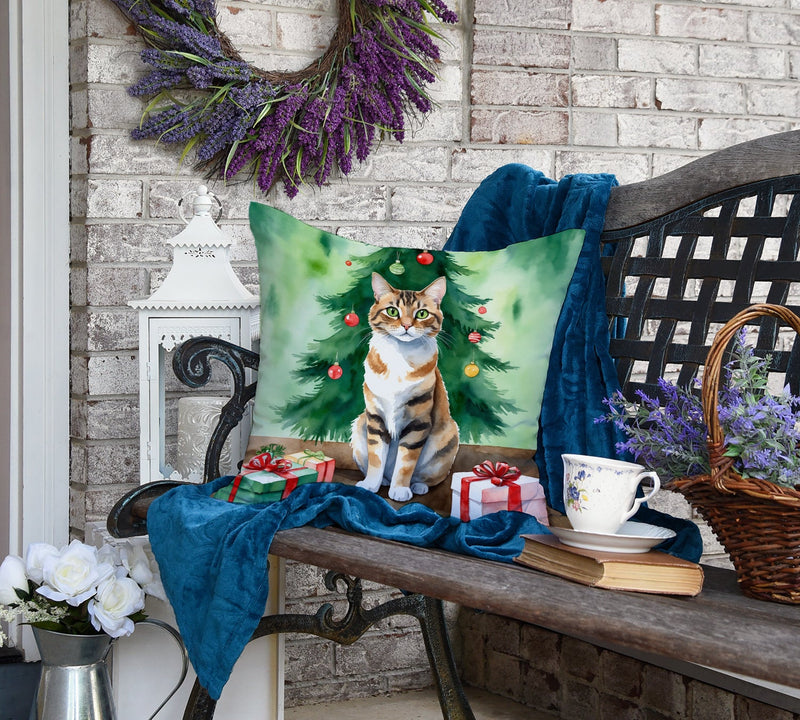 Owyhee Bob Cat By the Christmas Tree Throw Pillow