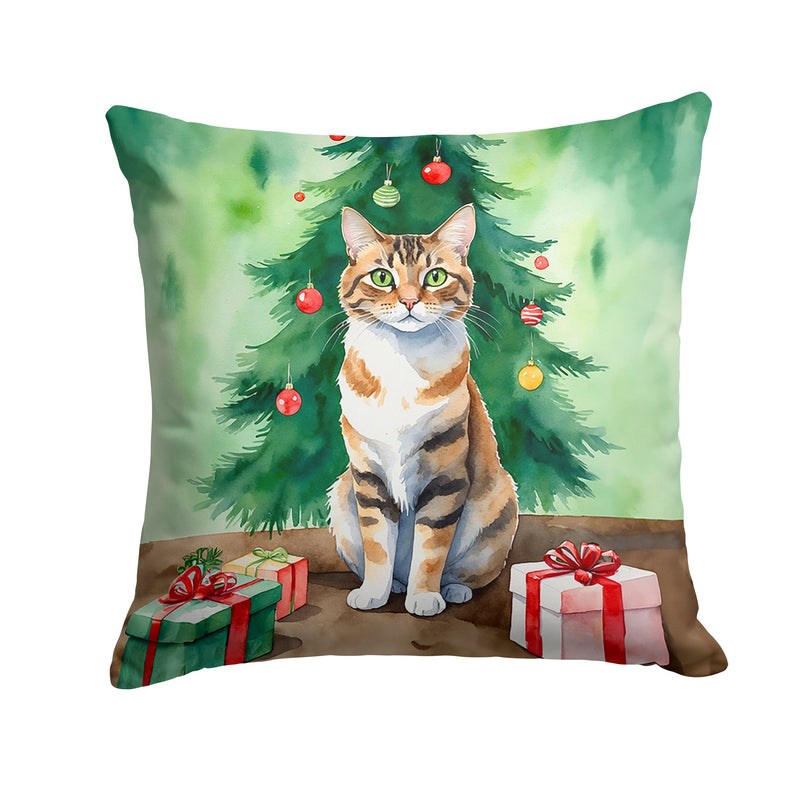 Owyhee Bob Cat By the Christmas Tree Throw Pillow