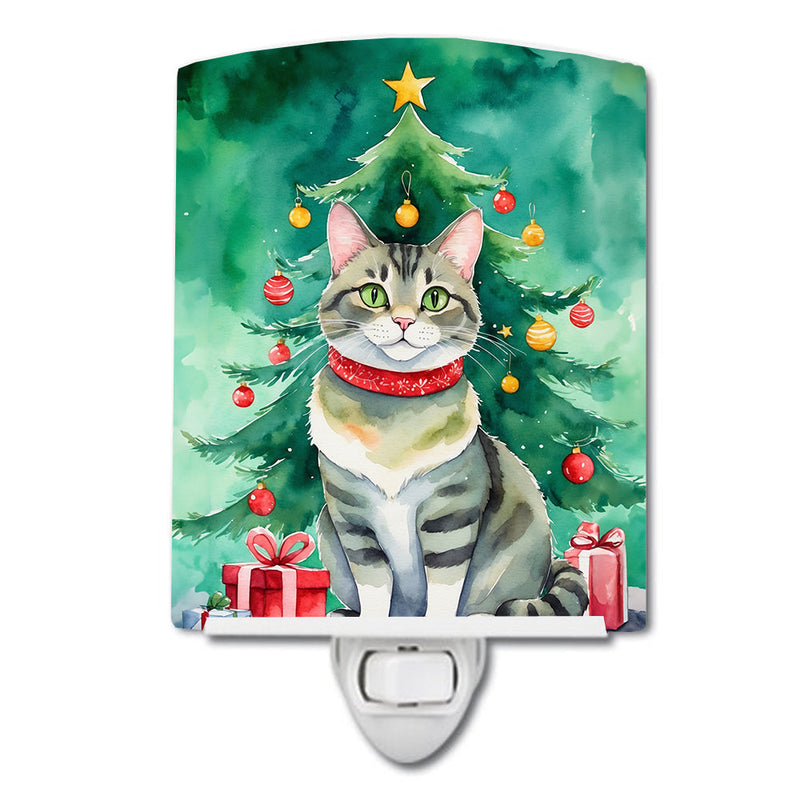 Raas Cat By the Christmas Tree Ceramic Night Light