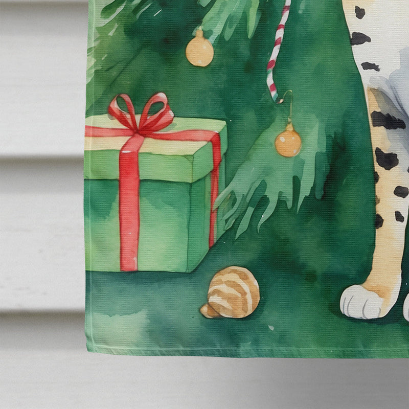 Savannah Cat By the Christmas Tree House Flag