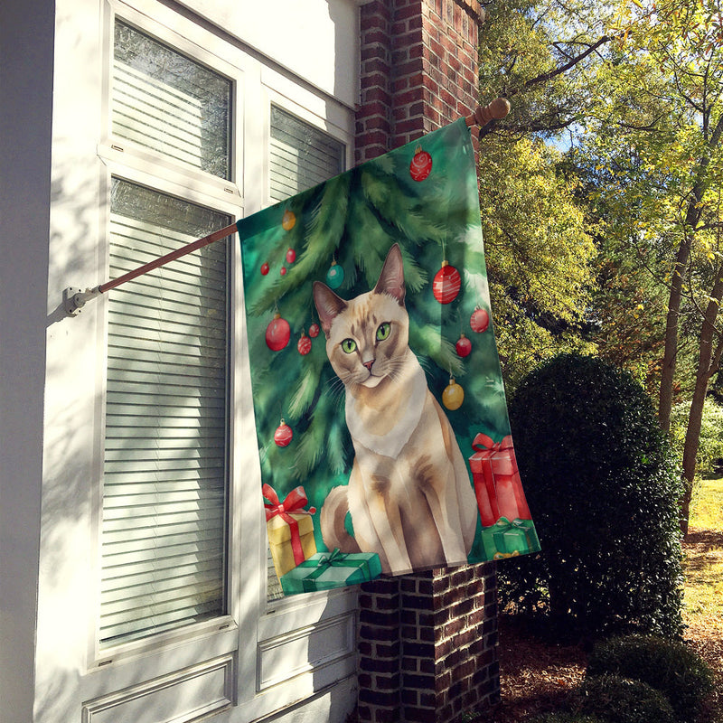 Tonkinese Cat By the Christmas Tree House Flag