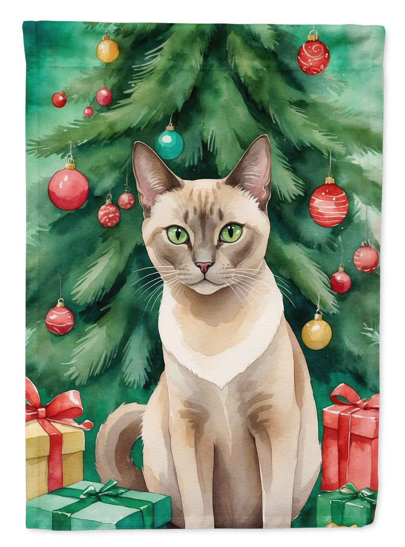 Tonkinese Cat By the Christmas Tree House Flag