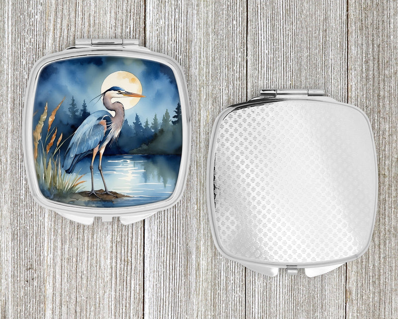 Blue Heron Under the Moonlight Compact Mirror