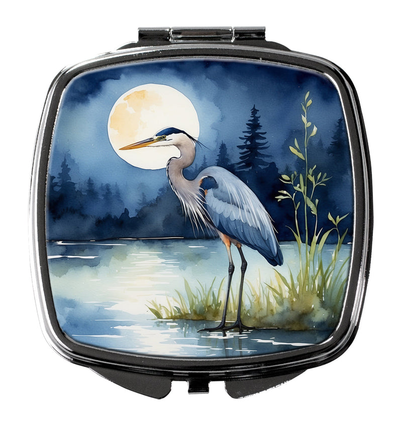 Blue Heron Under the Moonlight Compact Mirror