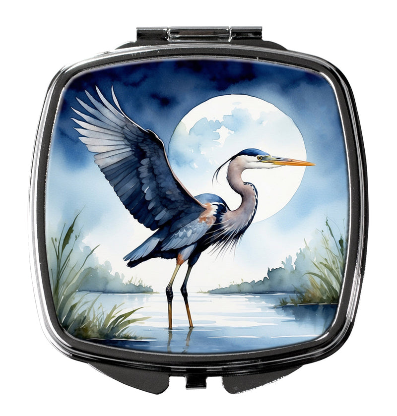 Blue Heron Under the Moonlight Compact Mirror