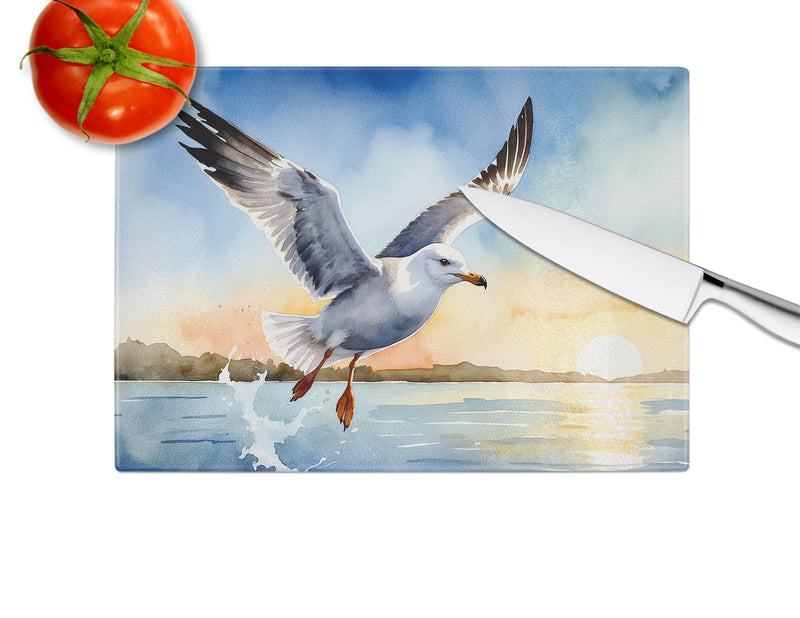 Gull Flying Low Glass Cutting Board