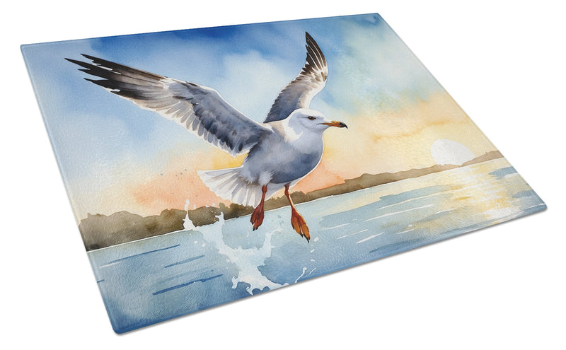 Gull Flying Low Glass Cutting Board