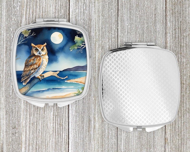 Owl Perched in Coastal Tree Compact Mirror