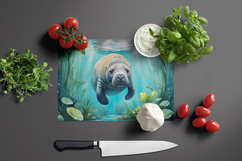 Manatee in a Crystal-Clear Spring Glass Cutting Board