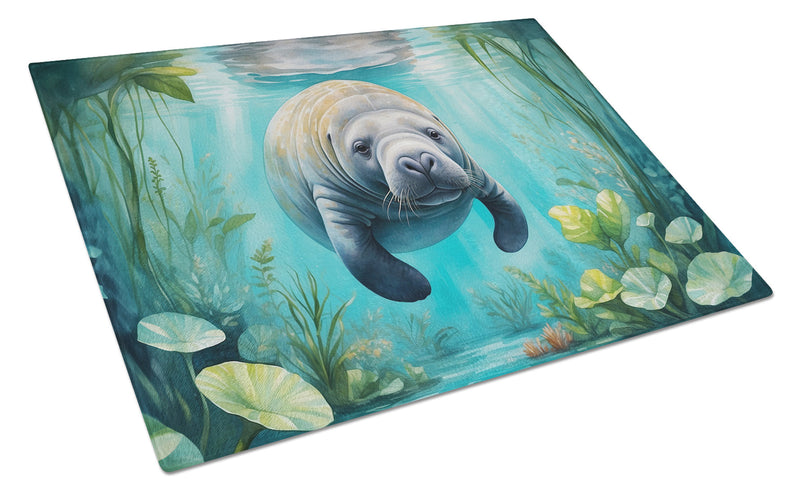 Manatee in a Crystal-Clear Spring Glass Cutting Board