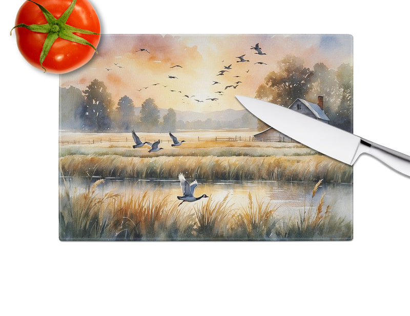 Geese in Flight Glass Cutting Board