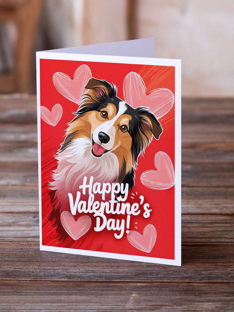 Sheltie Happy Valentine's Day Greeting Cards Pack of 8